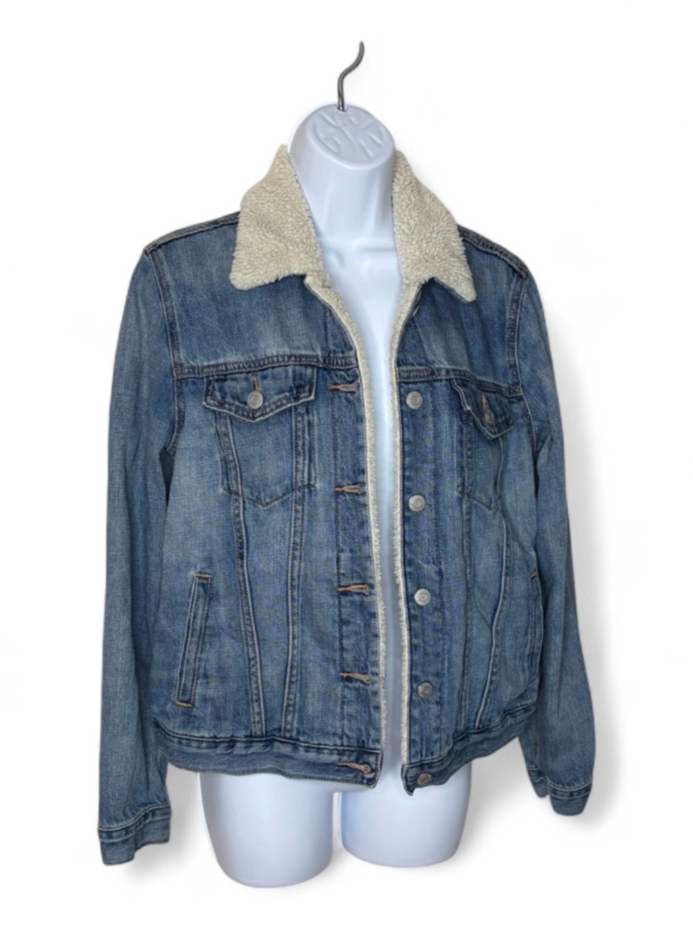 Gap Sherpa Lined Denim Trucker Jacket Medium Wash Blue Size S